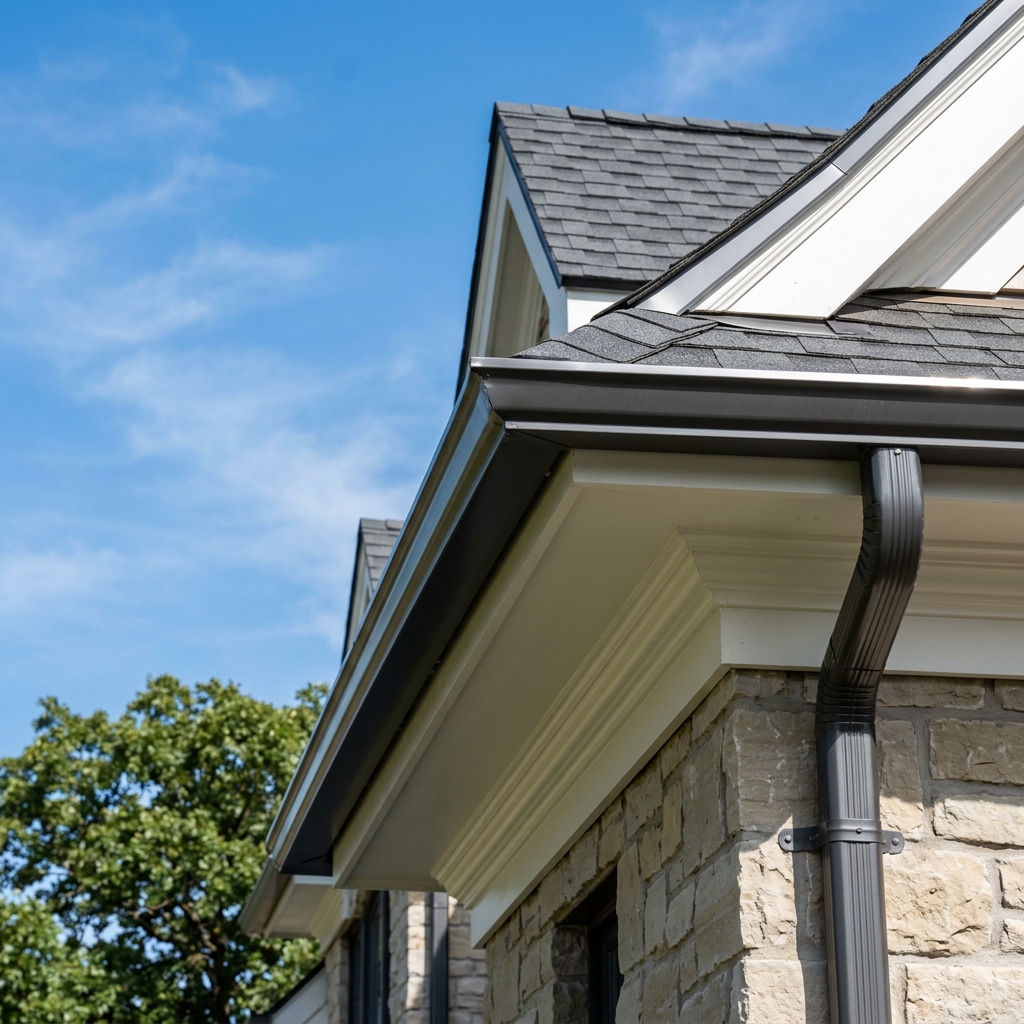 Clean metal gutters on roof